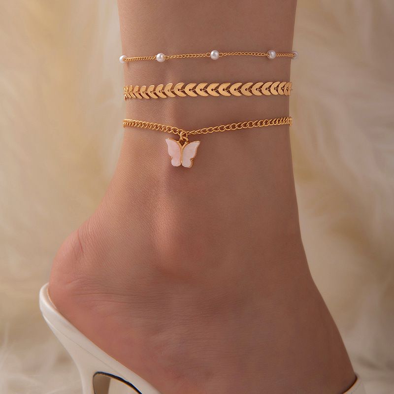 Fashion Gold Alloy Butterfly Aircraft Chain Anklet Set