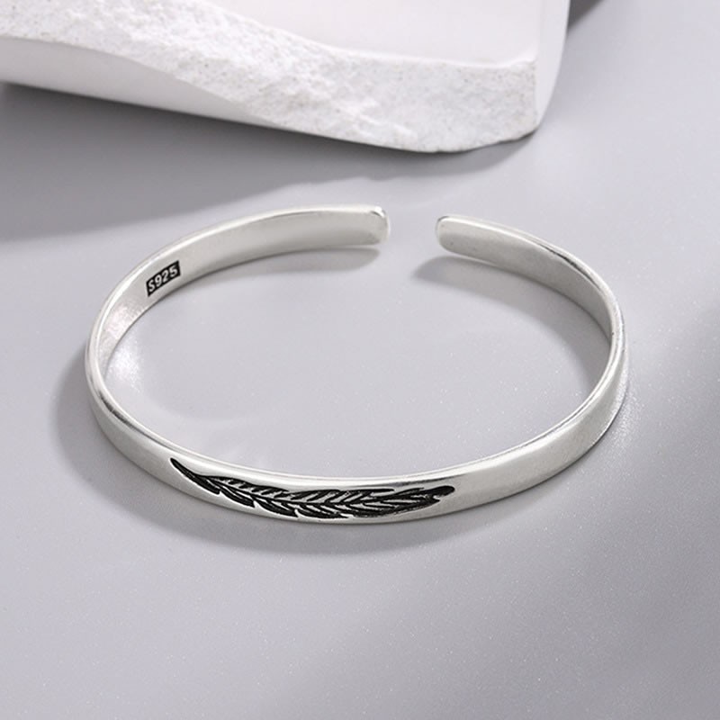 Fashion Silver Geometric Feather Cuff Bracelet