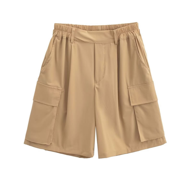 Fashion Khaki Cargo Straight Pocket Shorts