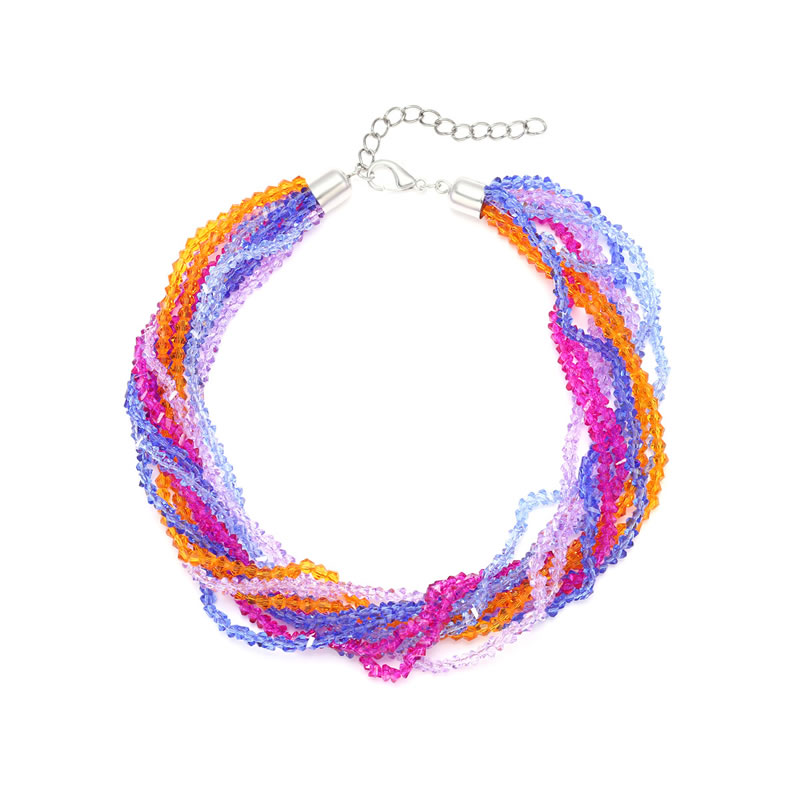 Fashion Mixed Color Multicolored Crystal Beaded Woven Layer Necklace