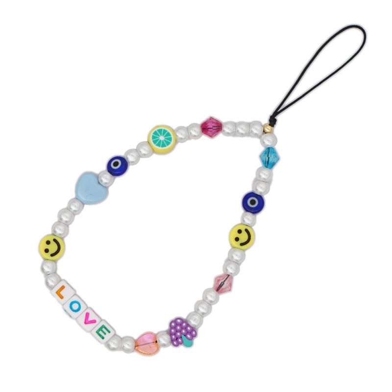 Fashion Color Pearl Slime Eyes Smiley Beaded Alphabet Beads Phone Chain