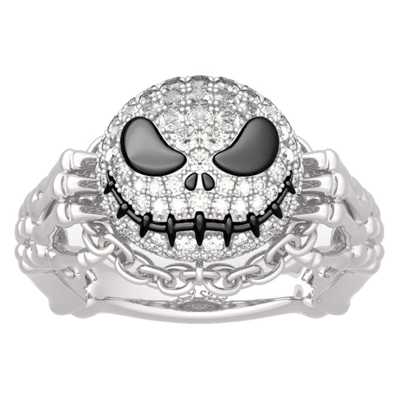 Fashion Jack-o-lantern Skull Two-tone Ring Alloy Diamond Skull Ring