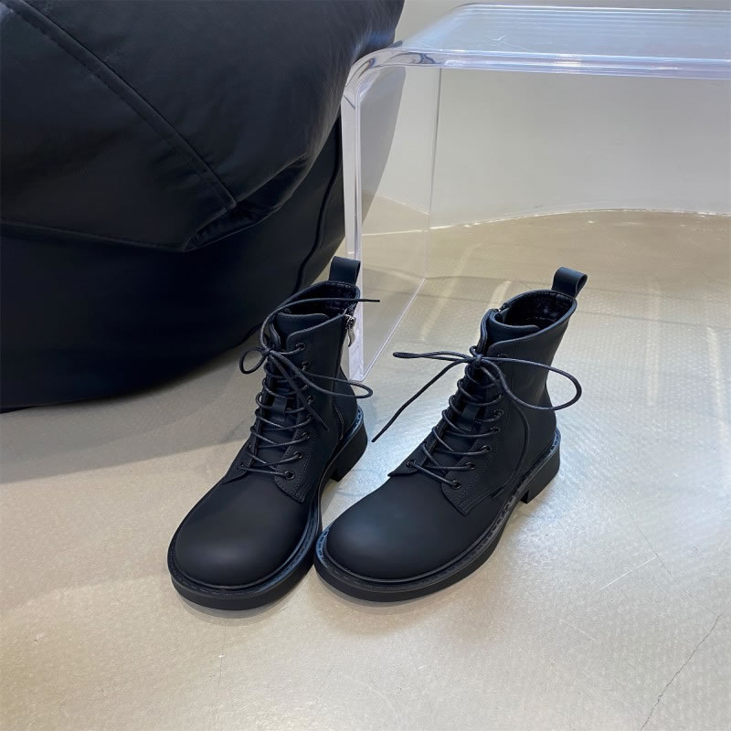 Fashion Matte Black Side Zip Platform Chunky Heel Ankle Boots