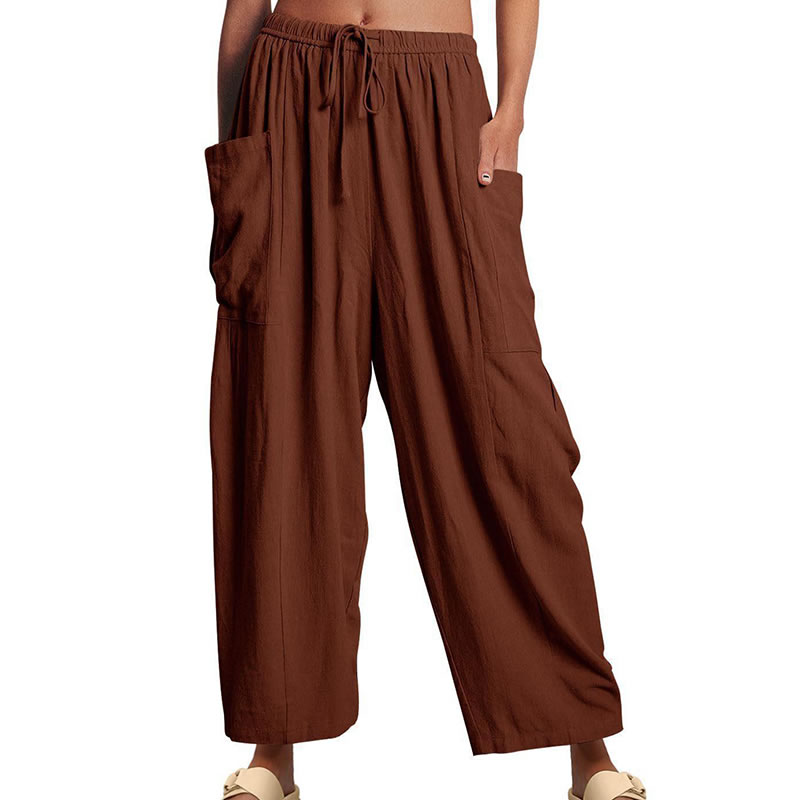 Fashion Brown Pleated High-rise Wide-leg Trousers