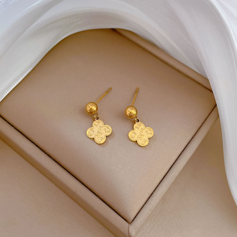 Fashion Gold Titanium Steel Ball Bead Clover Earrings For Men And Women