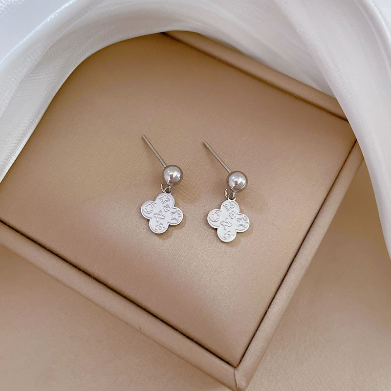Fashion Silver Titanium Steel Ball Bead Clover Earrings For Men And Women