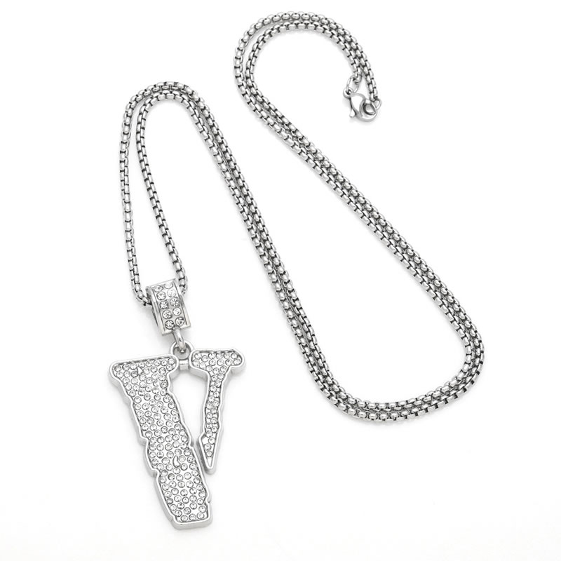 Fashion Silver Alloy Diamond V-shaped Men's Necklace