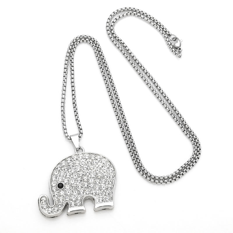 Fashion Silver Alloy Diamond Elephant Men's Necklace