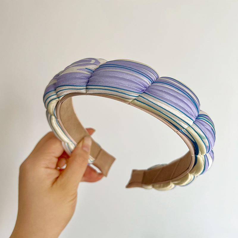 Fashion Purple Wave Sponge Headband Fabric Contrasting Color Wavy Wide Brim Headband