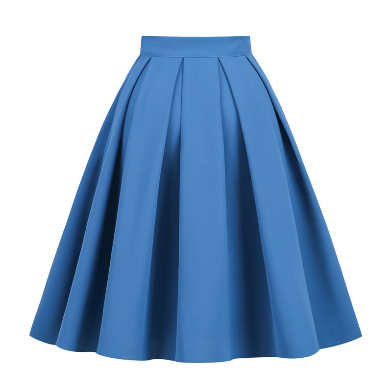 Fashion Dendrobium Blue Polyester Pleated Skirt