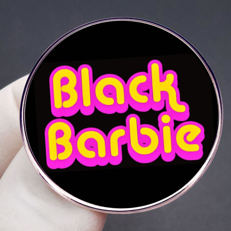 Fashion Black Alloy Barbie Alphabet Round Brooch