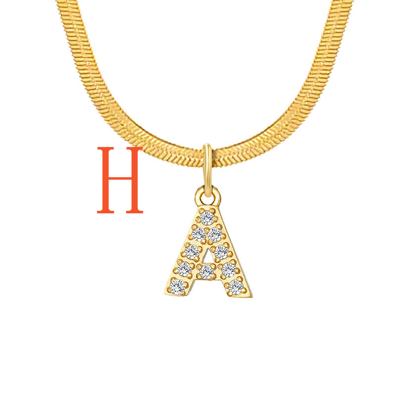 Fashion 2#h Titanium Steel Diamond 26 Alphabet Snake Bone Chain Necklace