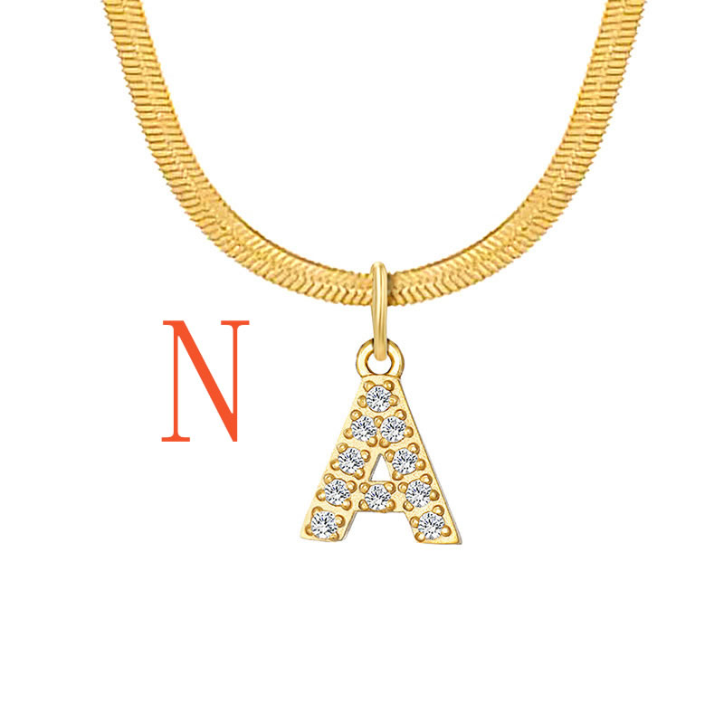 Fashion 2#n Titanium Steel Diamond 26 Alphabet Snake Bone Chain Necklace