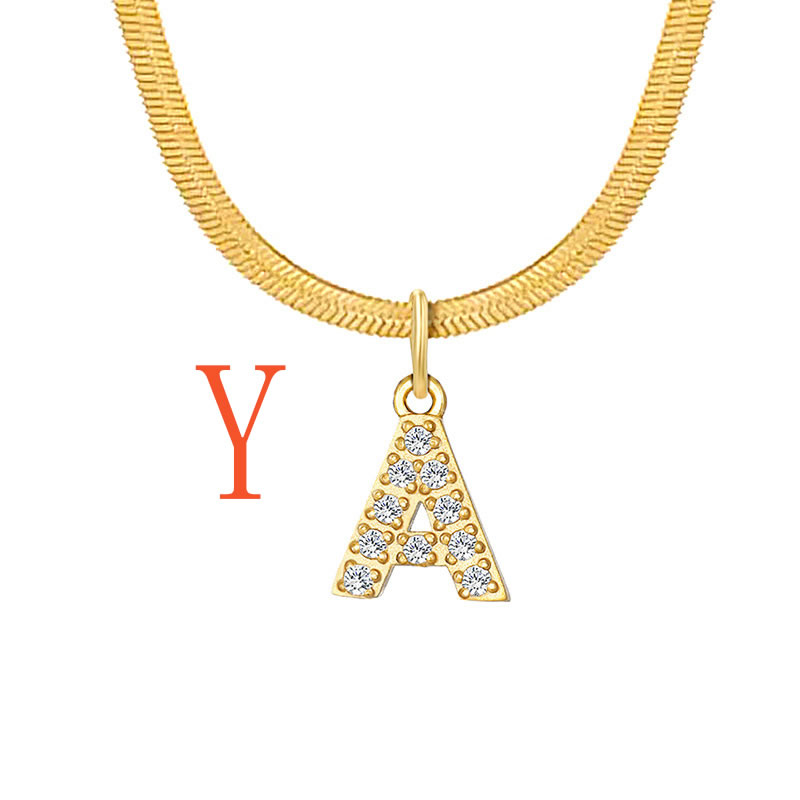 Fashion 2#y Titanium Steel Diamond 26 Alphabet Snake Bone Chain Necklace