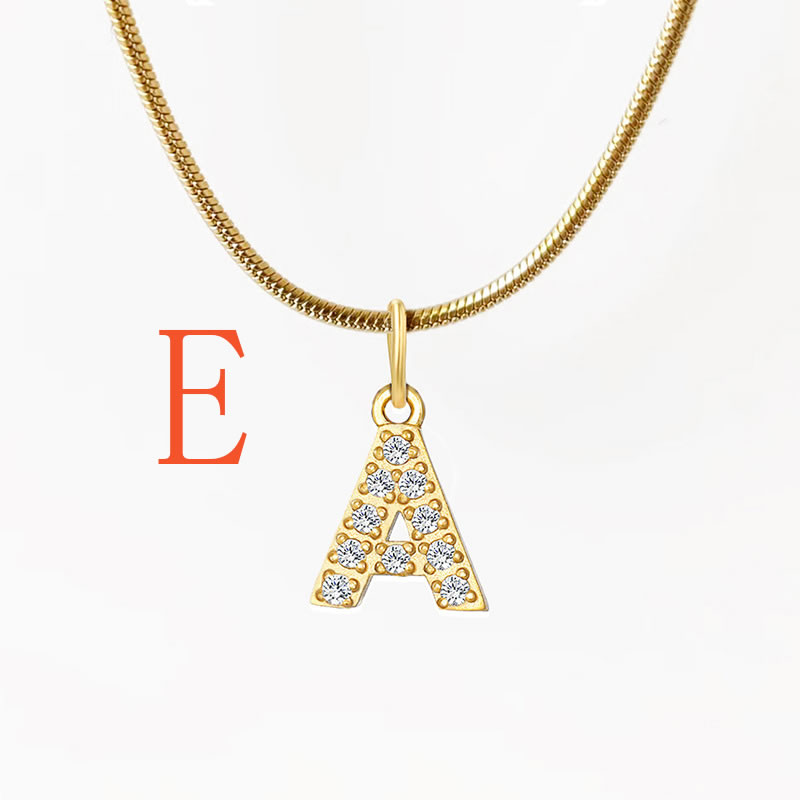 Fashion 3#e Titanium Steel Diamond 26 Alphabet Necklace