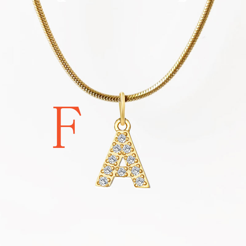 Fashion 3#f Titanium Steel Diamond 26 Alphabet Necklace