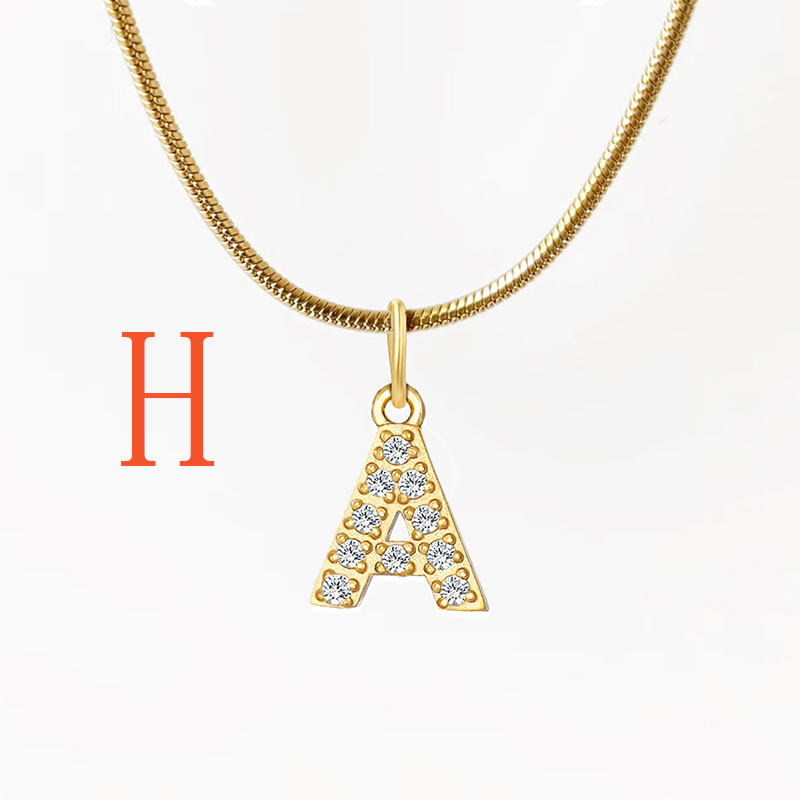 Fashion 3#h Titanium Steel Diamond 26 Alphabet Necklace