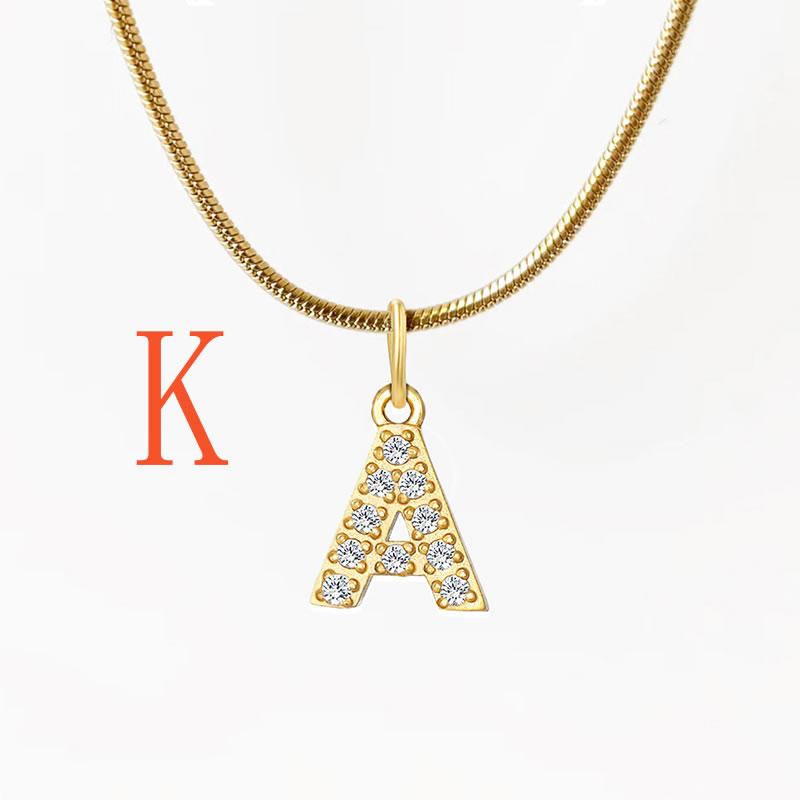 Fashion 3#k Titanium Steel Diamond 26 Alphabet Necklace