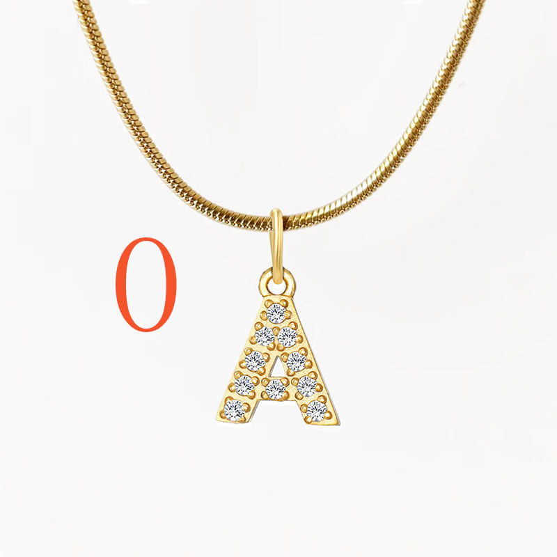Fashion 3#o Titanium Steel Diamond 26 Alphabet Necklace