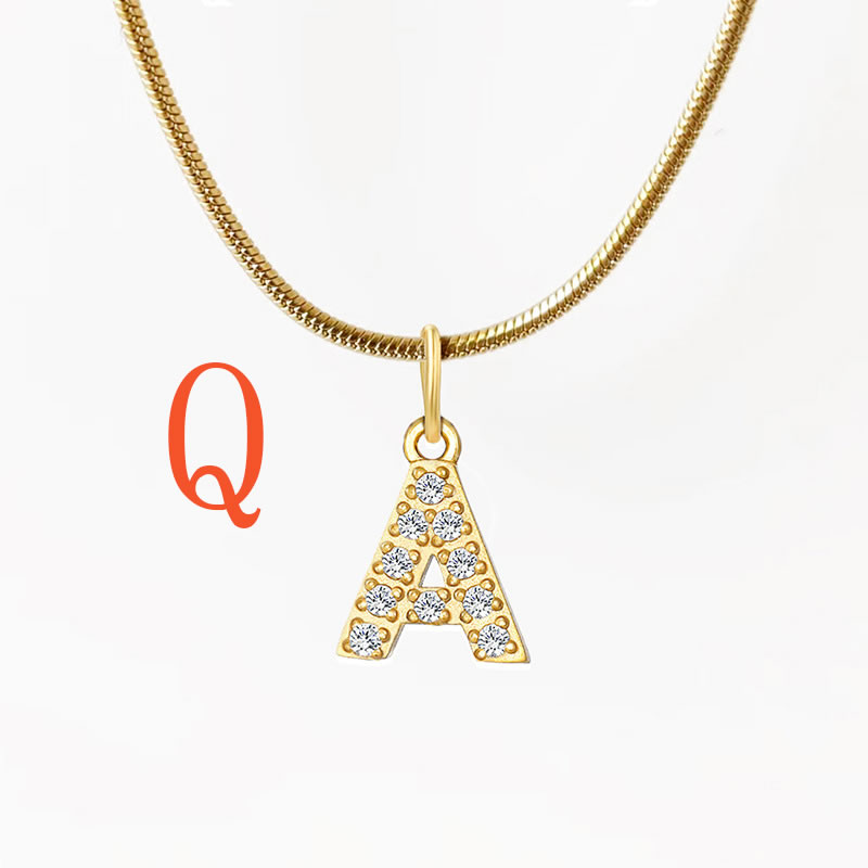 Fashion 3#q Titanium Steel Diamond 26 Alphabet Necklace