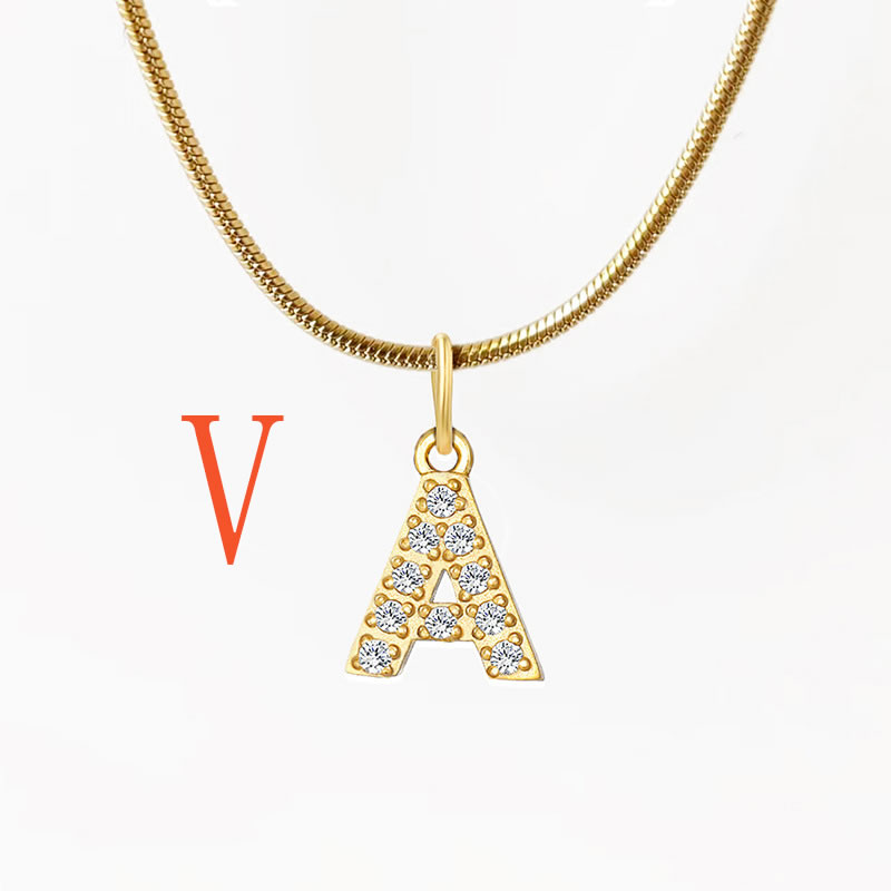 Fashion 3#v Titanium Steel Diamond 26 Alphabet Necklace