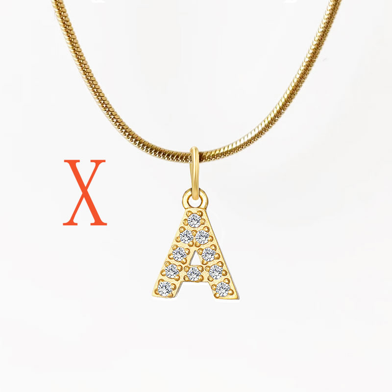 Fashion 3#x Titanium Steel Diamond 26 Alphabet Necklace