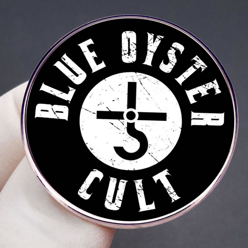 Fashion Blue Oyster Cult Metallic Print Geometric Circle Brooch