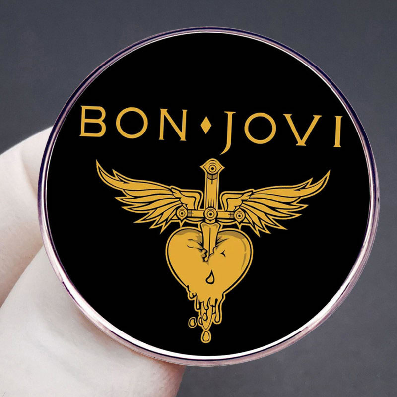 Fashion Bon Jovi Bon Jovi Metallic Print Geometric Circle Brooch