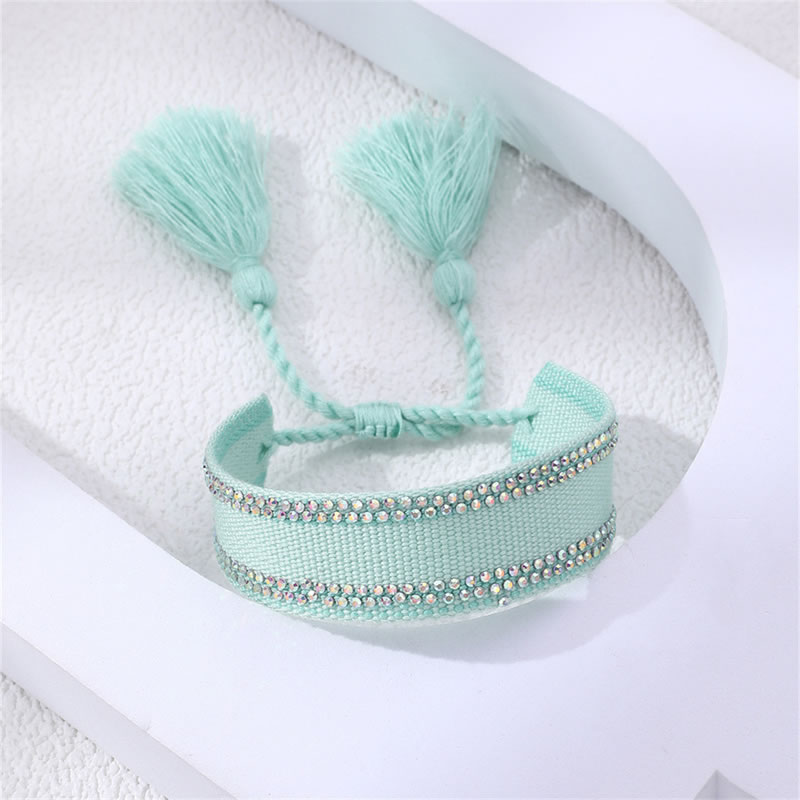 Fashion 3# Fabric Diamond Webbing And Braided Tassel Bracelet