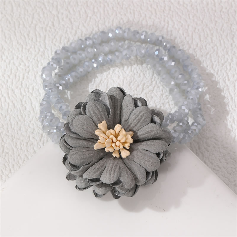 Fashion Grey Layered Crystal Beaded Flower Bracelet
