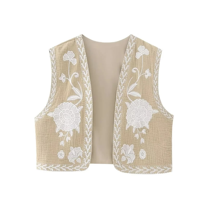 Fashion Coffee White Pattern Color Woven Embroidered Vest