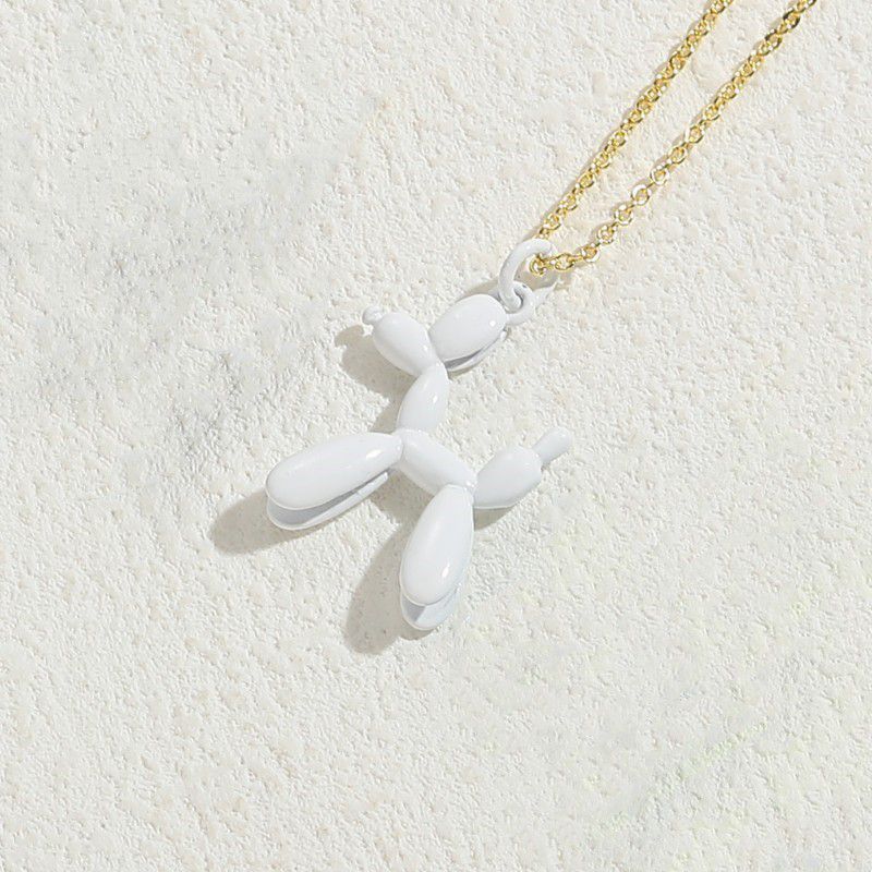 Fashion White Copper Painted Balloon Dog Necklace
