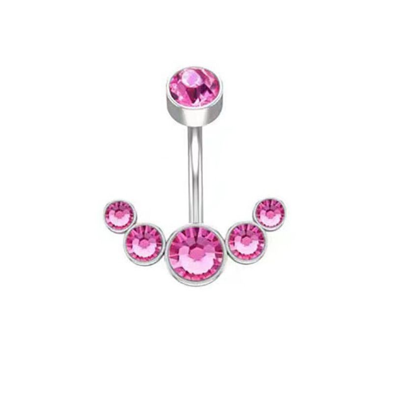Fashion Silver Pink Diamond Stainless Steel Diamond Geometric Puncture Navel Nail