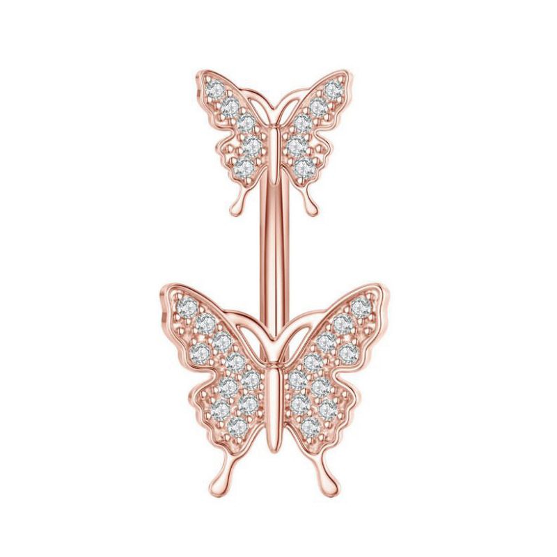 Fashion Rose Gold Single Stainless Steel Inlaid Zirconium Butterfly Piercing Navel Nail (single)