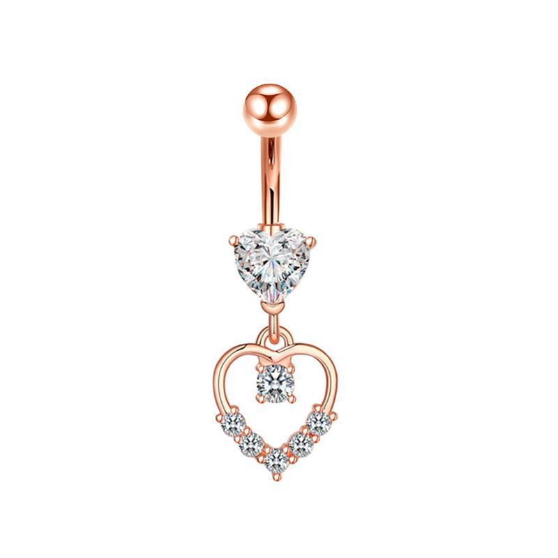 Fashion Rose Gold Single Stainless Steel Inlaid Zirconium Heart Piercing Navel Nail (single)