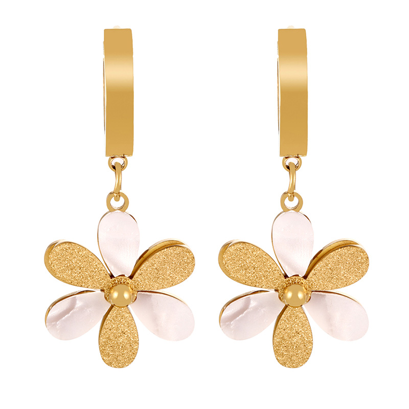 Fashion Gold Titanium Shell Sequin Flower Hoop Earrings