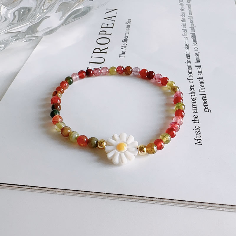 Fashion Shell Daisy Small Tourmaline Bracelet Colorful Tourmaline Beaded Flower Bracelet