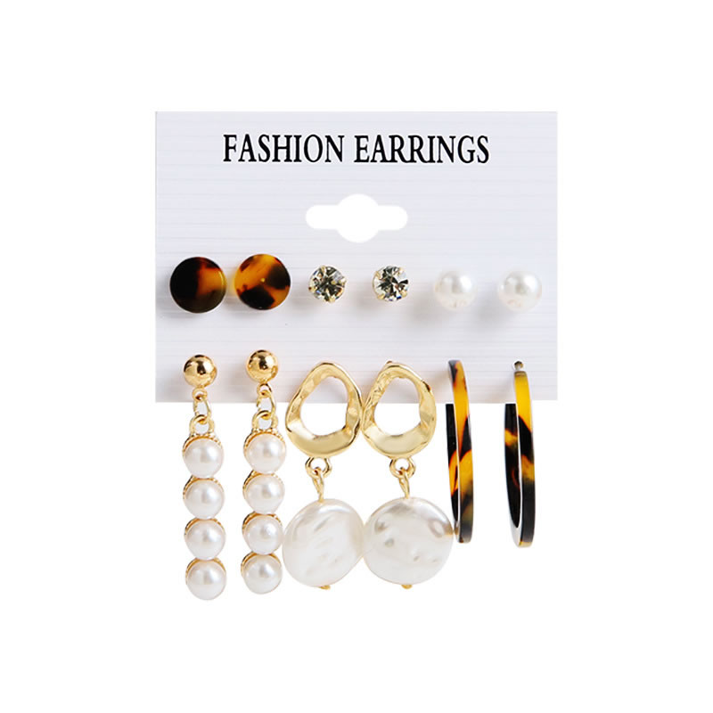 Fashion 2# Geometric Diamond And Pearl Earring Set
