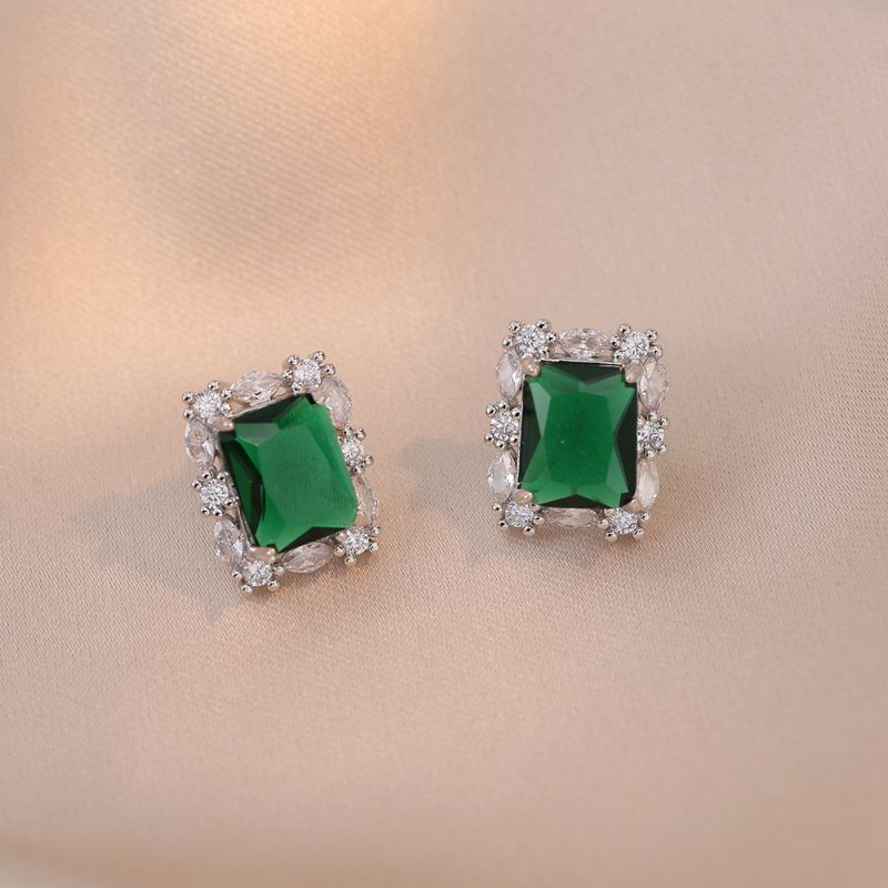 Fashion Emerald 1 Earrings Titanium Steel Diamond Square Stud Earrings