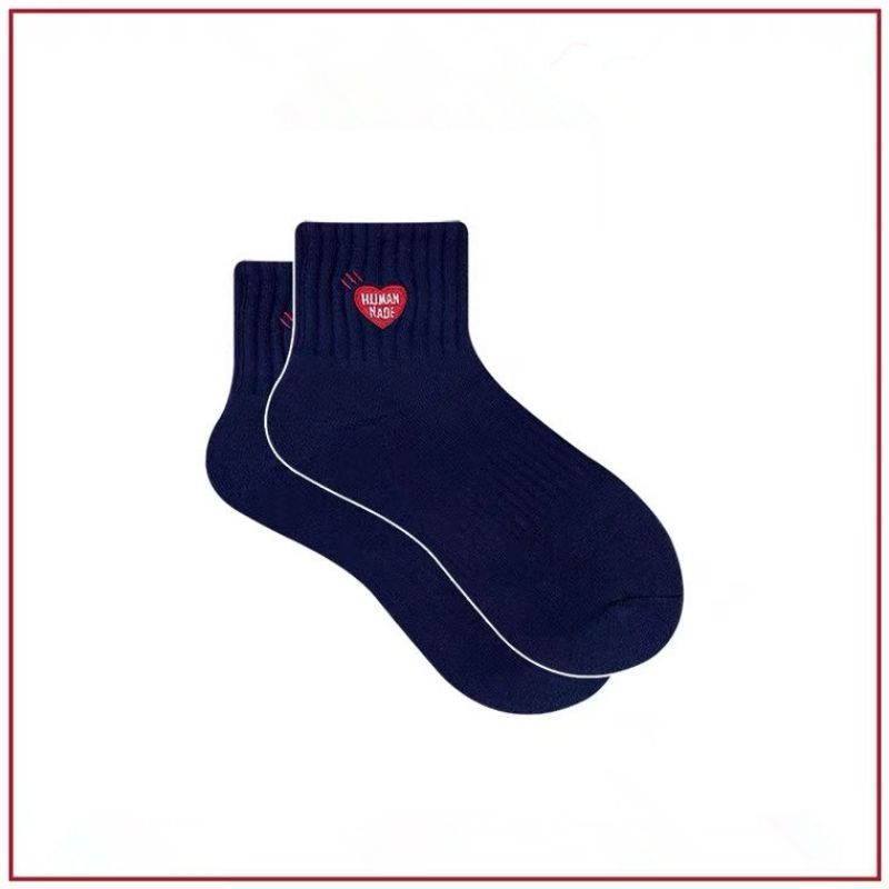 Fashion Navy Blue Cotton Heart Embroidered Socks