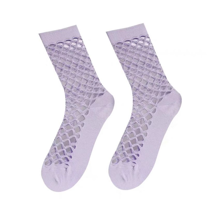 Fashion Purple Cotton Mesh Cut-out Socks