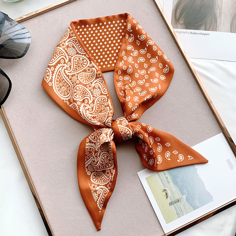 Fashion Double Sided Cashew Nut Orange Faux Silk Printed Geometric Scarf