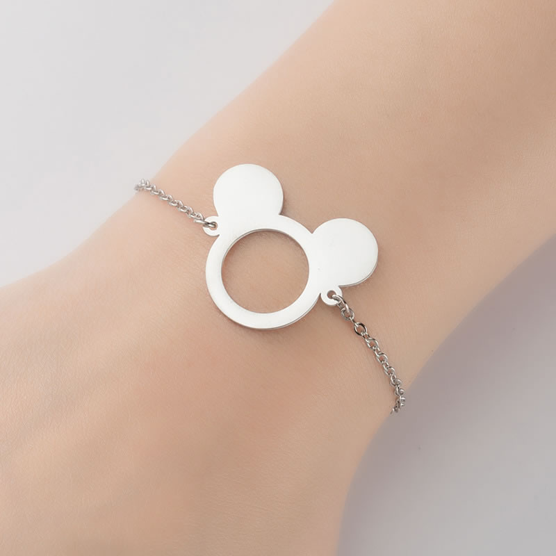 Fashion Steel Color Titanium Steel Geometric Cutout Mickey Mouse Bracelet