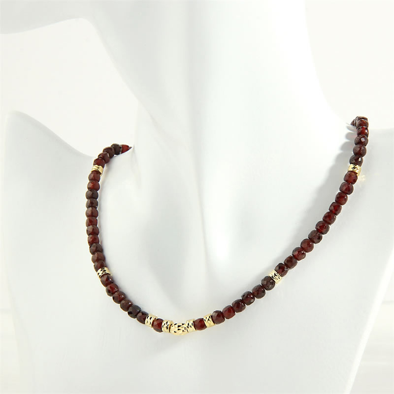 Fashion Garnet Semi-precious Beaded Geometric Necklace