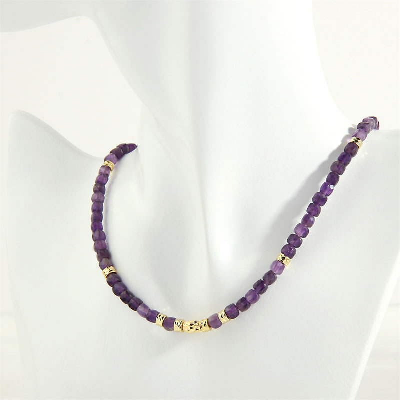 Fashion Amethyst Semi-precious Beaded Geometric Necklace