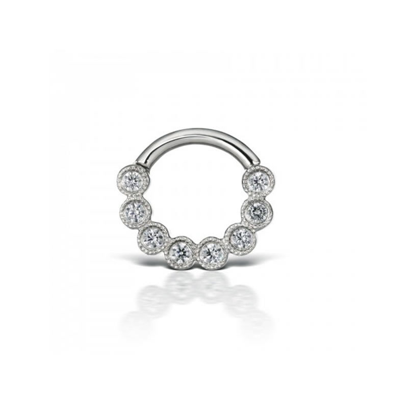 Fashion Single White Gold Silver Inlaid Zirconia Geometric Piercing Nose Ring