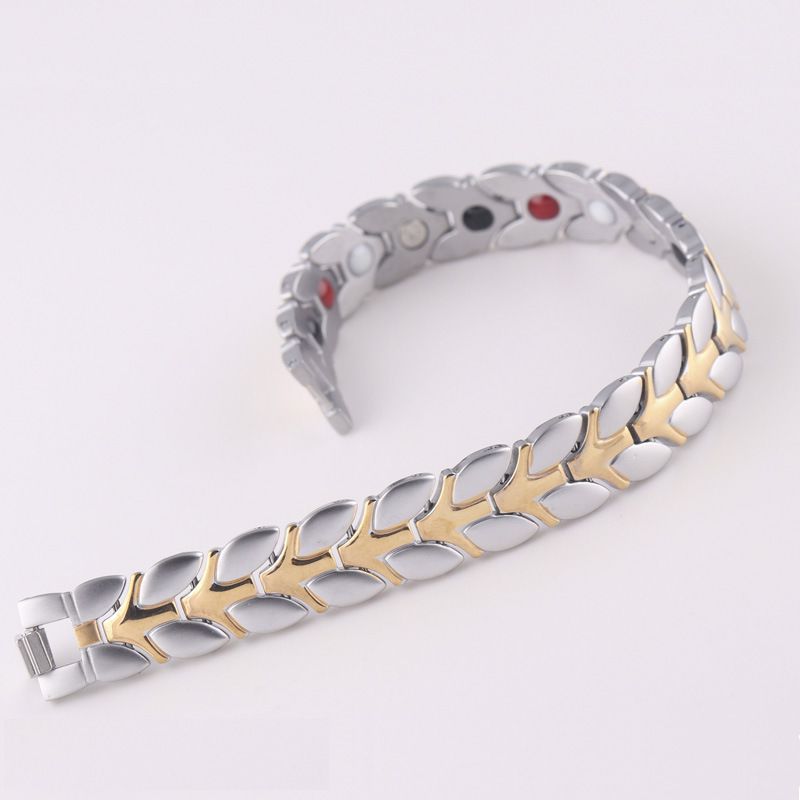 Fashion Silver Titanium Steel Gold Plated Geometric Men's Bracelet
