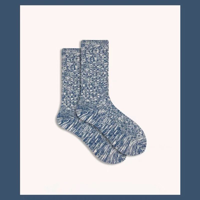 Fashion Dark Blue Snow Pattern Chunky-knit Mid-calf Socks