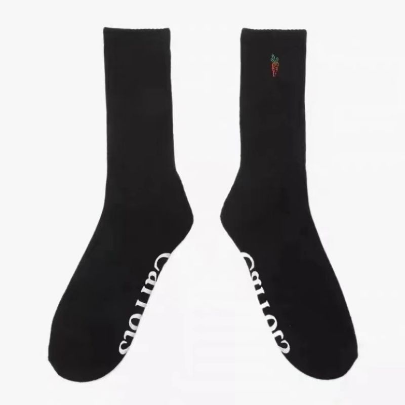 Fashion Black Cotton Colorblock Embroidered Socks