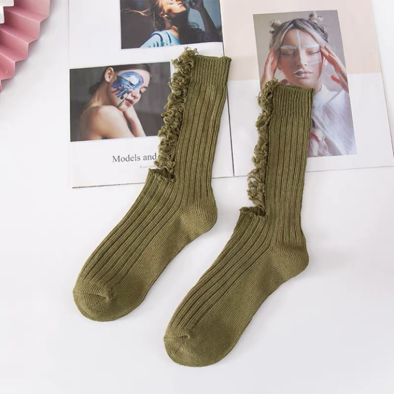 Fashion Army Green Cotton Destroyed Hole Socks